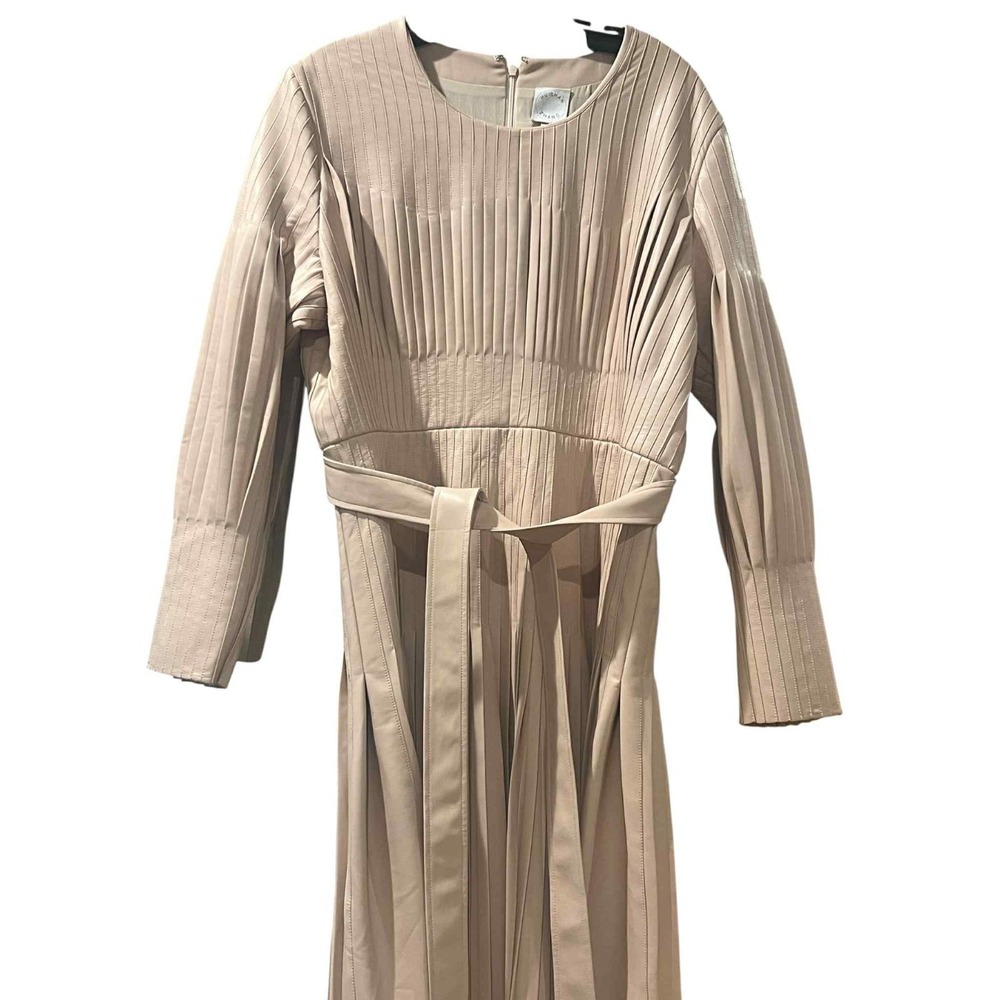 Huishan Zhang Dress Long Maxi Gown Pleated Vegan Leather Blush Long Sleeve 10 - Picture 3 of 16